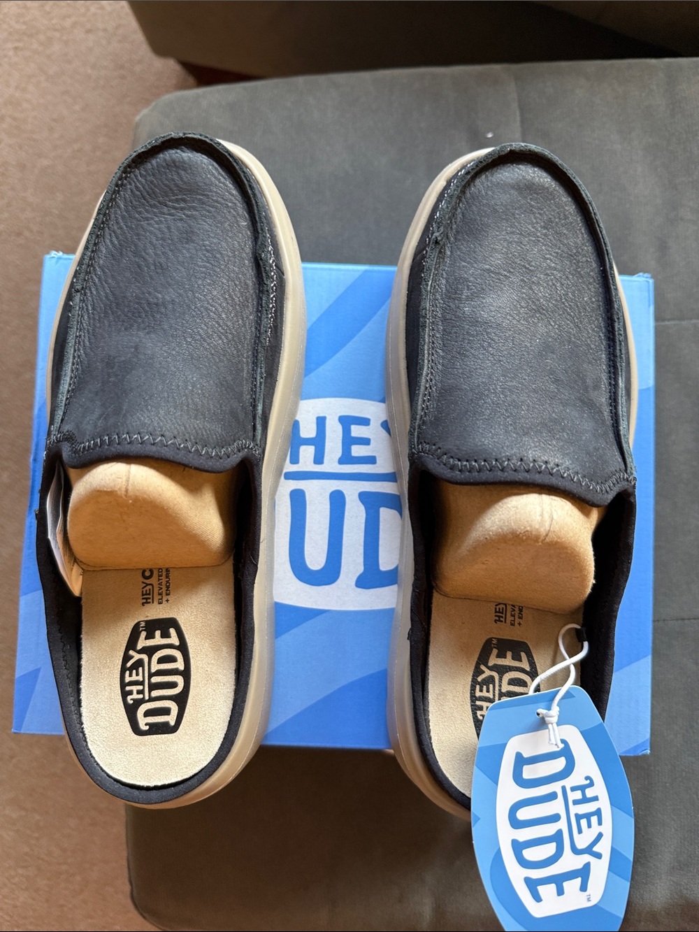 Hey Dude Austin Edge Black Leather Slip-On Casual Loafers